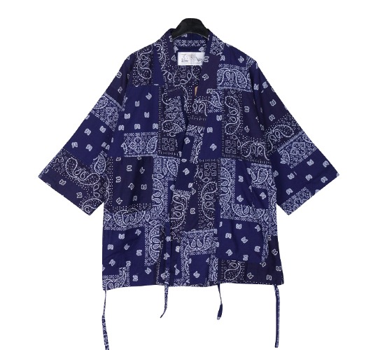 라로카스튜디오_ Patchwork Vintage Bandana Kimono Jacket [Navy](Thin)