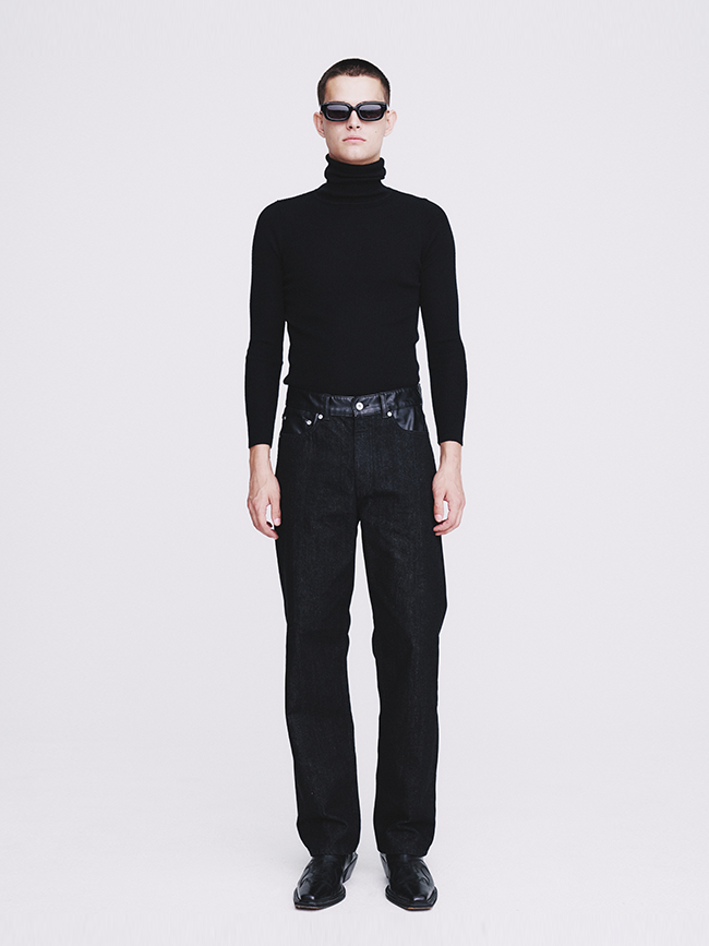 토니웩_ Leather Paneled Denim Jeans [Black]