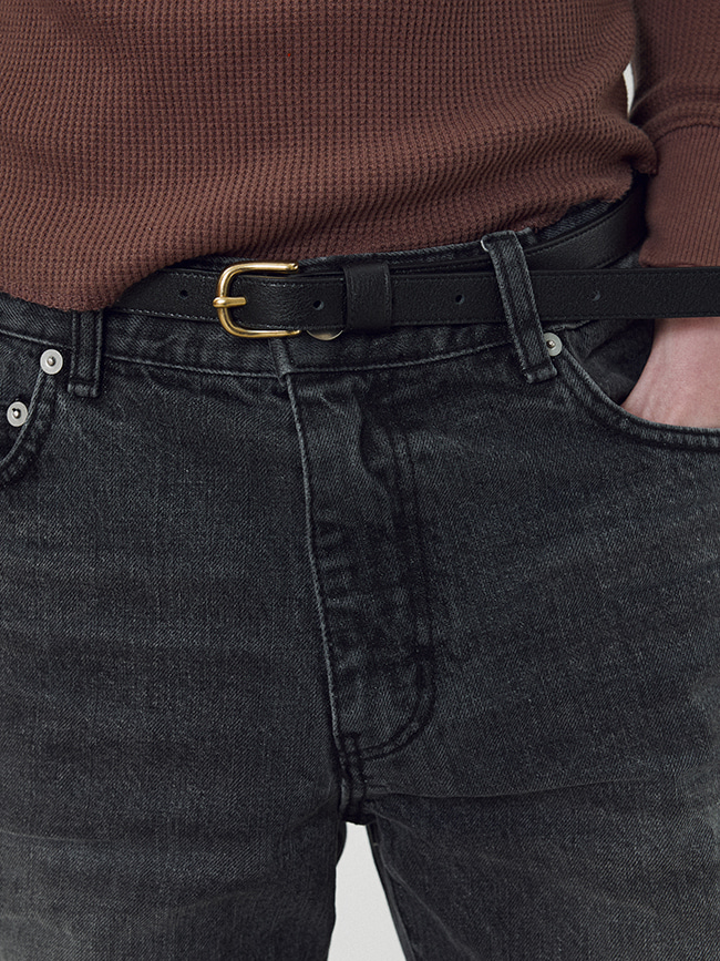 토니웩_ Gold Buckle Calf Leather Belt [Black]