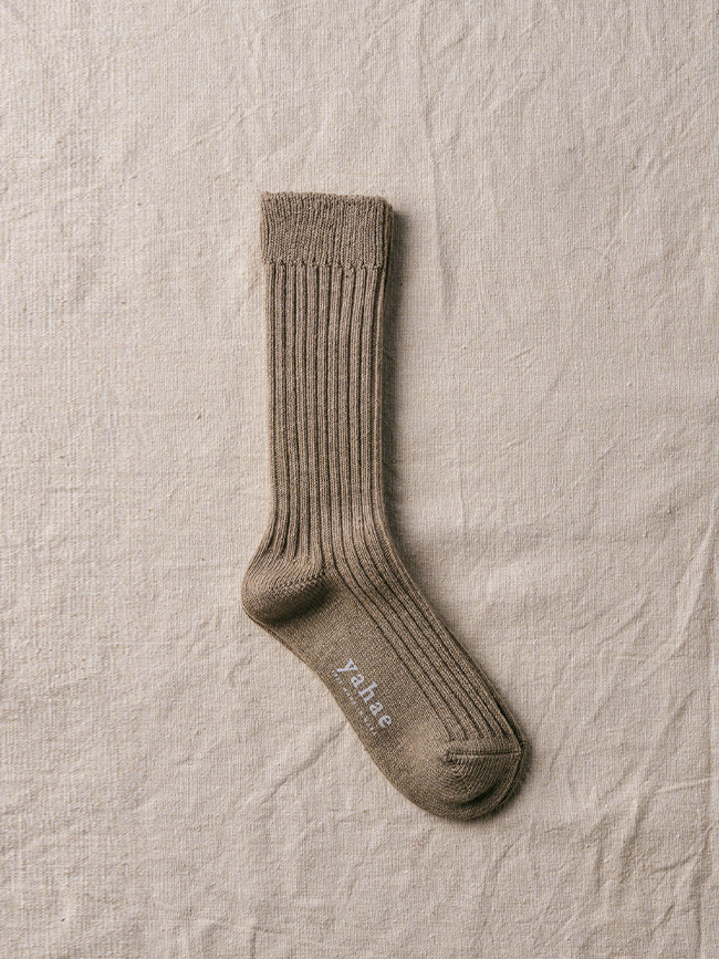 야하에_ Organic Cotton Blended Yak Ribbed Socks [Green]