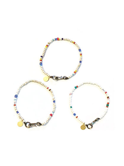 노스웍스_ white beads W / bohemian cut glass beads Anklet [D-502]