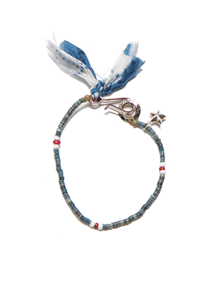 노스웍스_ Indigo Dyed Shell &amp; White hearts Beads Bracelet [D-620]