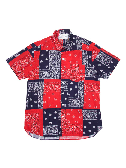 라로카스튜디오_ Patchwork Vintage Bandana Short-Sleeve Shirt [Navy/Red]