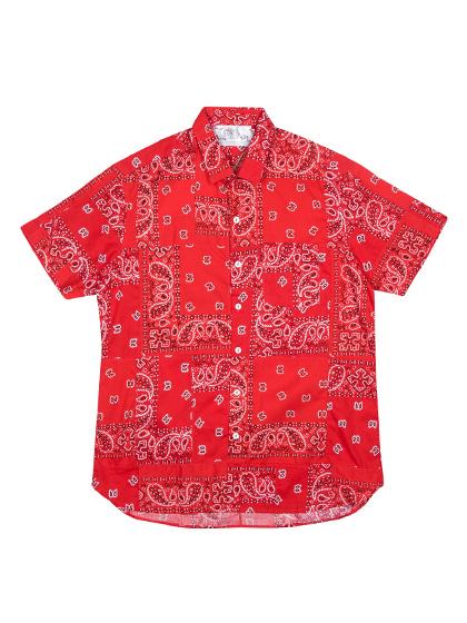 라로카스튜디오_ Patchwork Vintage Bandana Short-Sleeve Shirt [Red]