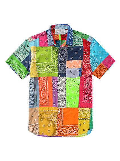라로카스튜디오_ Patchwork Vintage Bandana Short-Sleeve Shirt 001 [Multi Color]