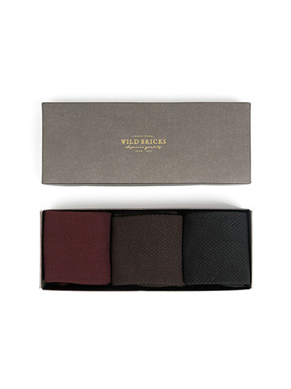 와일드브릭스_ HERRINGBONE DRESS SOCKS SET [burgundy/brown/black]