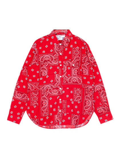 라로카스튜디오_ Patchwork Vintage Bandana Long-Sleeve Shirt Ver.2 [Red]