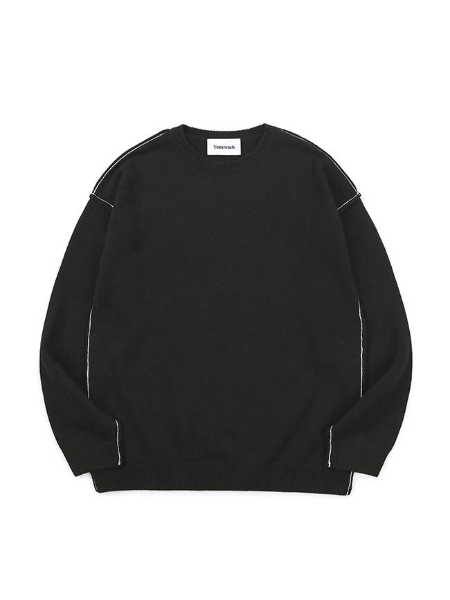 토니웩_ Contrasting Cashmere Sweater [Black]