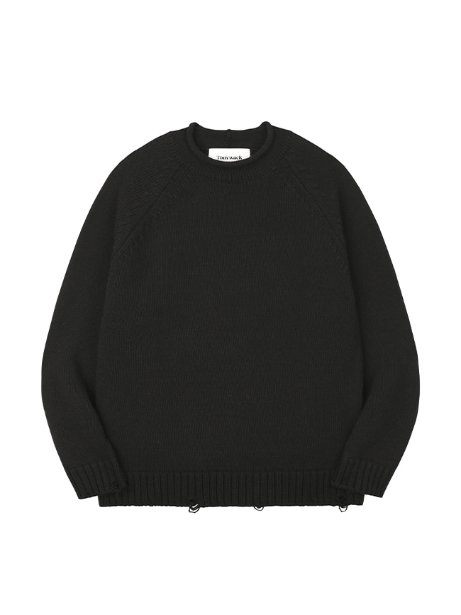 토니웩_ Raglan Rollneck Distressed Sweater [Black]