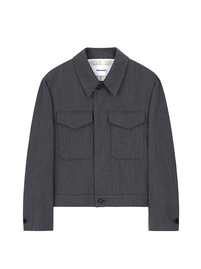 토니웩_ Patch pocket wool field jacket [Mid-Grey Herringbone]