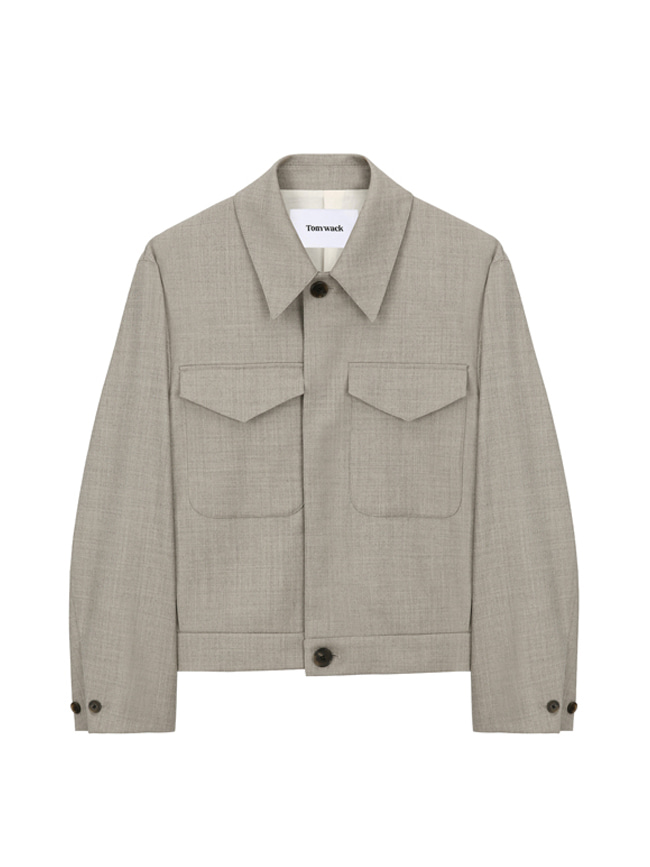 토니웩_ Patch pocket wool field jacket [Sand Herringbone]
