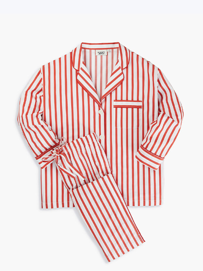 슬리피존스_ Marina Pajama Set [White &amp; Red Sateen Stripe]