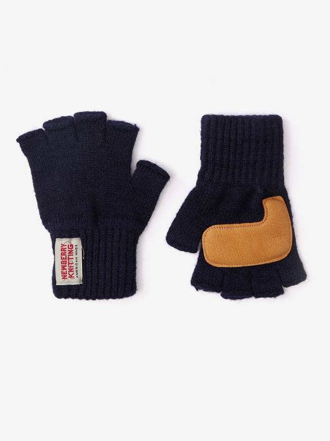 뉴베리니팅_ Deer Leather Fingerless Gloves [Navy x Tan]