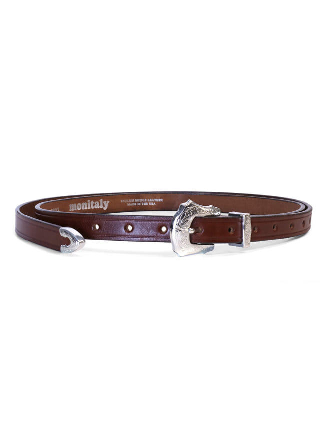 모니탈리_ Extra long Leather Belt with 3pc Silver Buckle Set [Oakbark]