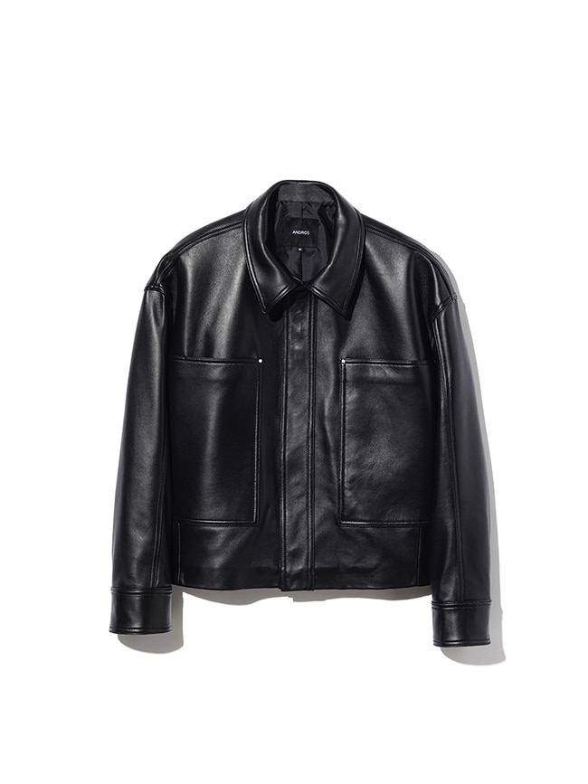 앤드로스_Crop Leather Jacket [Black]