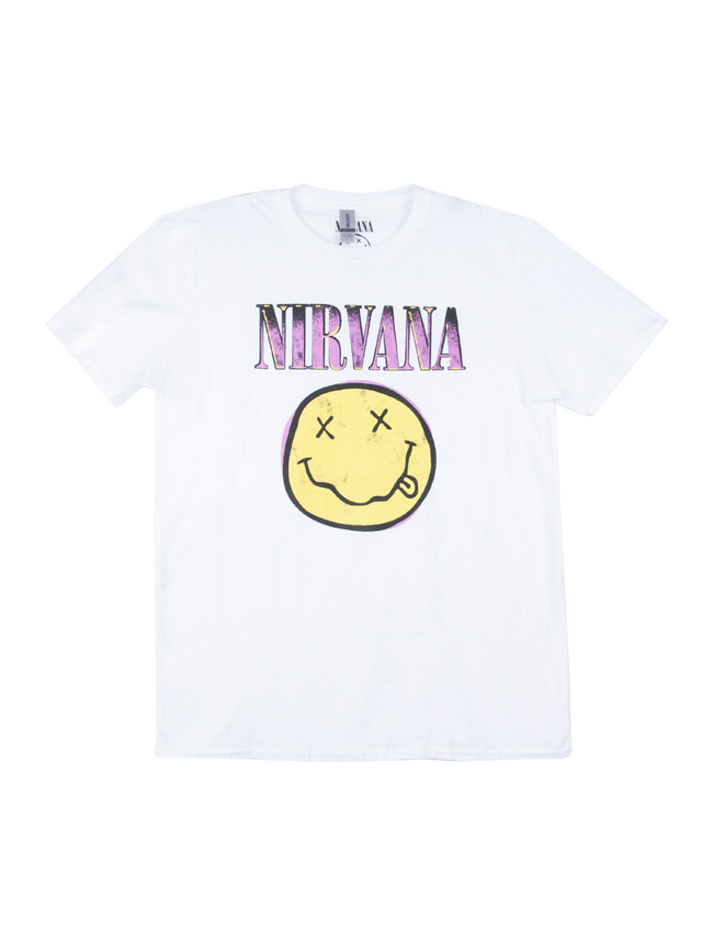 블리치아트_ Nirvana Xerox Smiley Pink T-Shirt [WHITE]