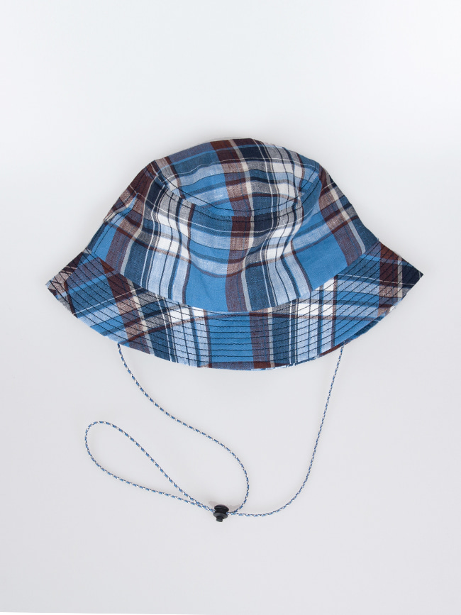 케이블아미_ Linen Check Bucket Hat [Sky blue]