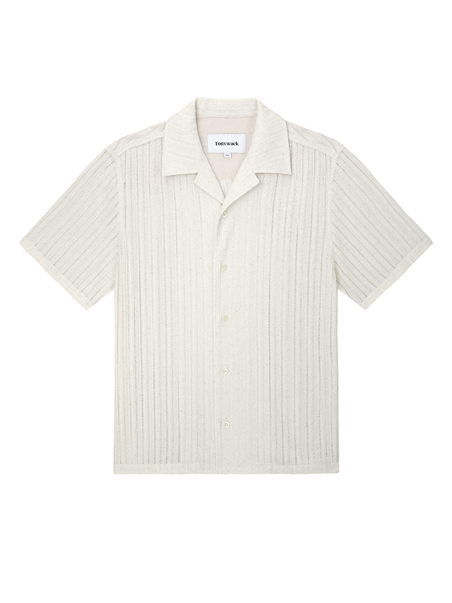 토니웩_ Crochet Camp Collar Half Sleeve Shirt_ [Melange Ecru]