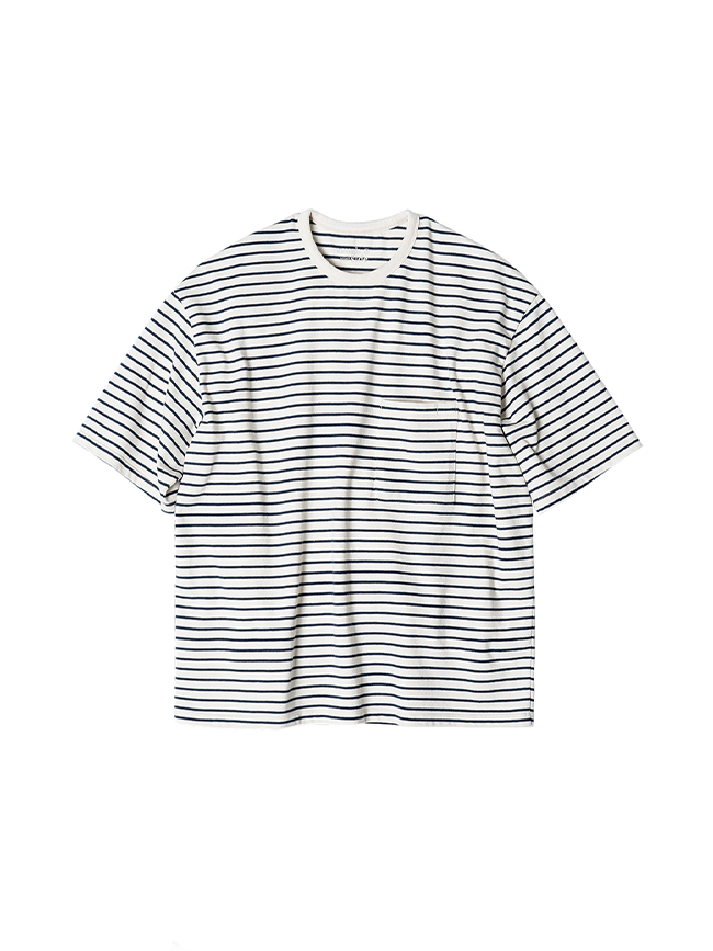 러프사이드_ Stripe 1/2 T-Shirt [Reverse Navy]