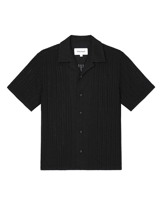 토니웩_ Crochet Camp Collar Half Sleeve Shirt [Black]