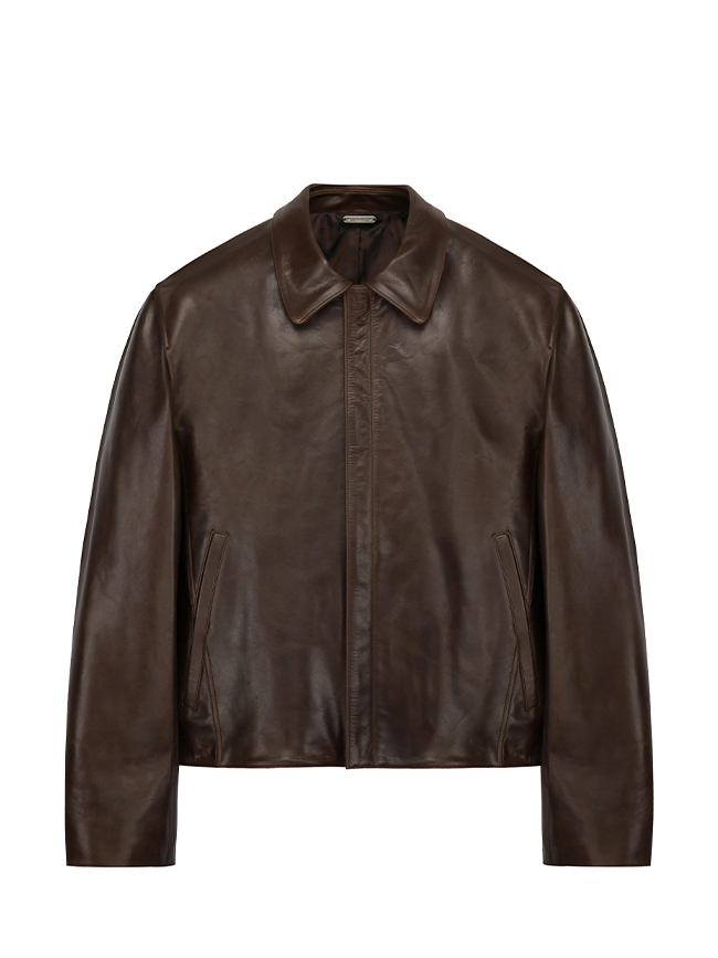 토니웩_ Brown Cowhide Leather Blouson Jacket (100% Cowhide From Italy) [Brown]