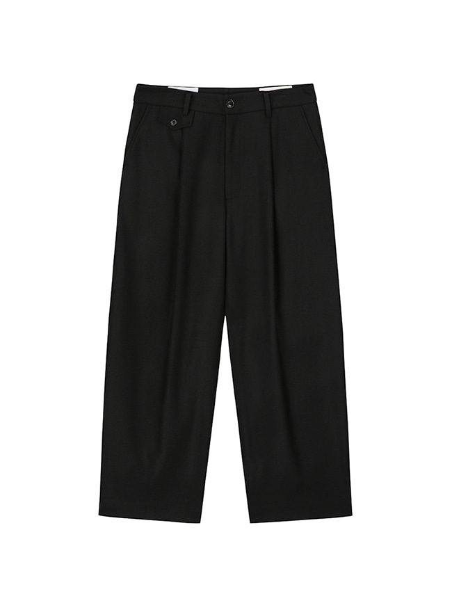 토니웩_ Italian Wool Flannel Wide Pleated Trousers (Italian Fabric) [Black]