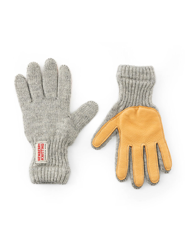 뉴베리니팅_ Deer Leather Wool Gloves [Gray x Tan]