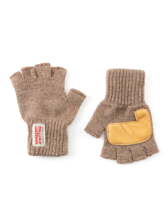 뉴베리니팅_ Deer Leather Fingerless Gloves [Chocolate x Tan]
