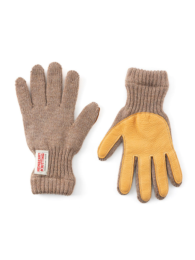 뉴베리니팅_ Deer Leather Wool Gloves [Chocolate x Tan]