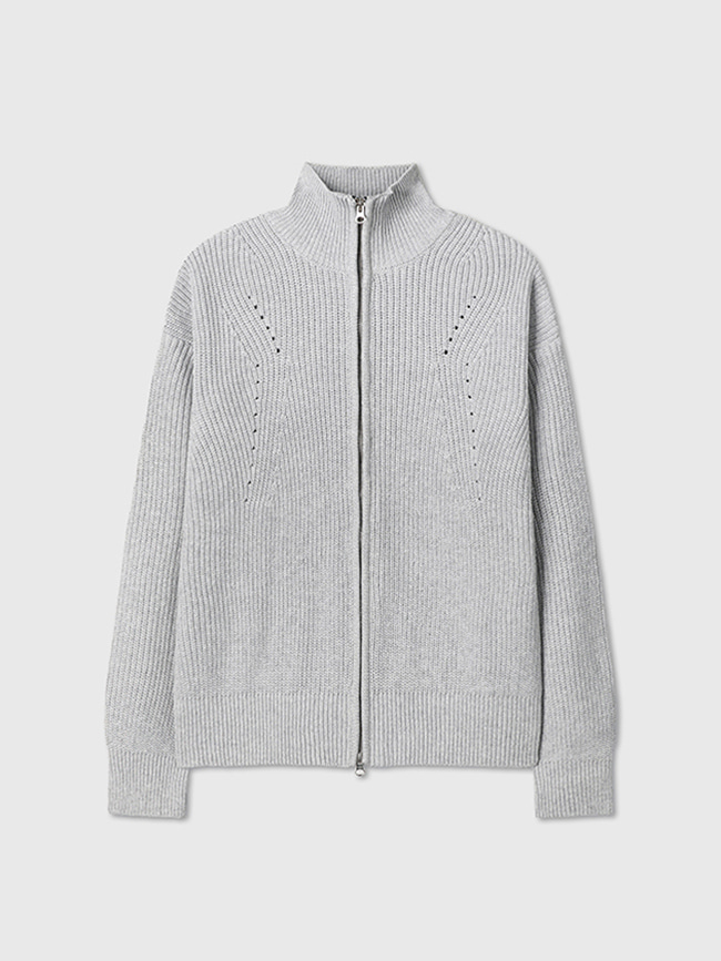 토니웩_ Italian Cotton Hard Twist Zip-up Knit [Light Grey]