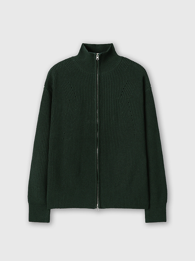 토니웩_ Italian Cotton Hard Twist Zip-up Knit [Dark Green]