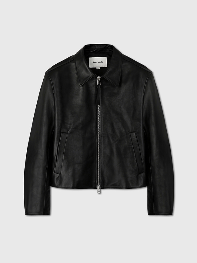 토니웩_ Calf Leather Cropped Zip Jacket  (Calf Leather From Italy) [Black]