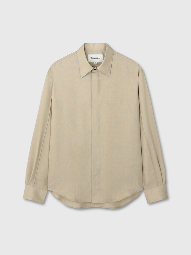 토니웩_ Super Fine Wool Tencel Pintuck Shirt [Beige]