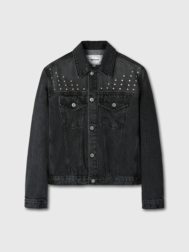 토니웩_ Metal Stud Cropped Denim Jacket [Shaded Black]