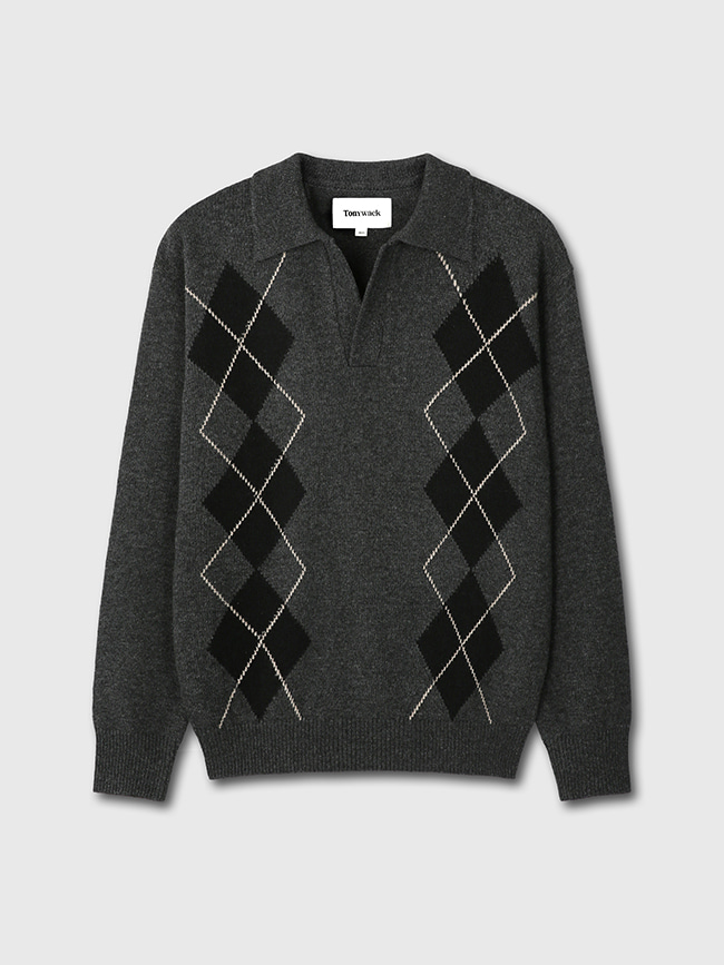 토니웩_ Wool and Cashmere Argyle Knitted Sweater [Dark Grey]
