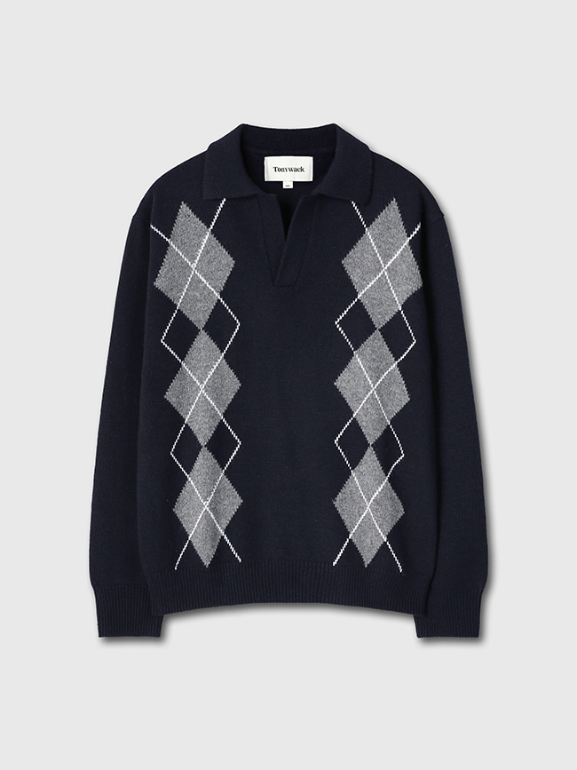 토니웩_ Wool and Cashmere Argyle Knitted Sweater [Midnight Navy]