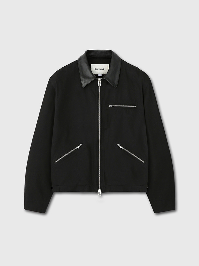 토니웩_ Leather Collar Canvas Work Jacket [Black]