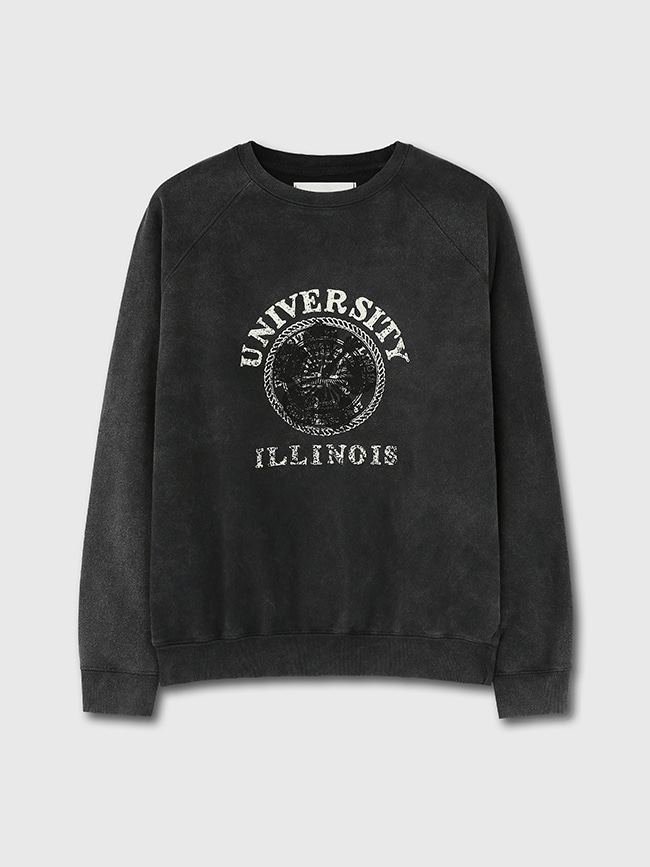 토니웩_ Embroidery Overlap College Sweatshirt (Hand Garment Dyed) [Faded Black]