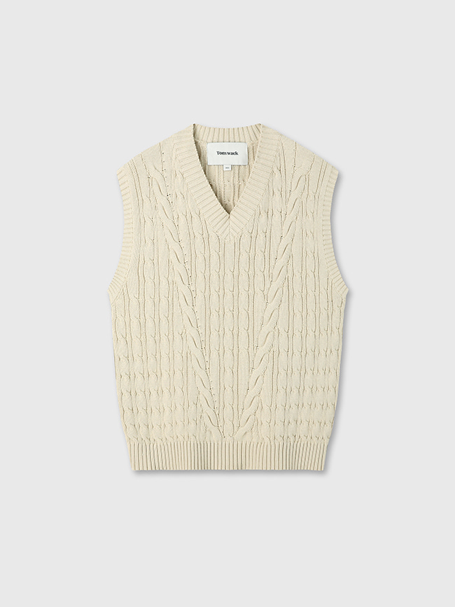 토니웩_ Cotton Twist V-Cable knit Vest [Natural]