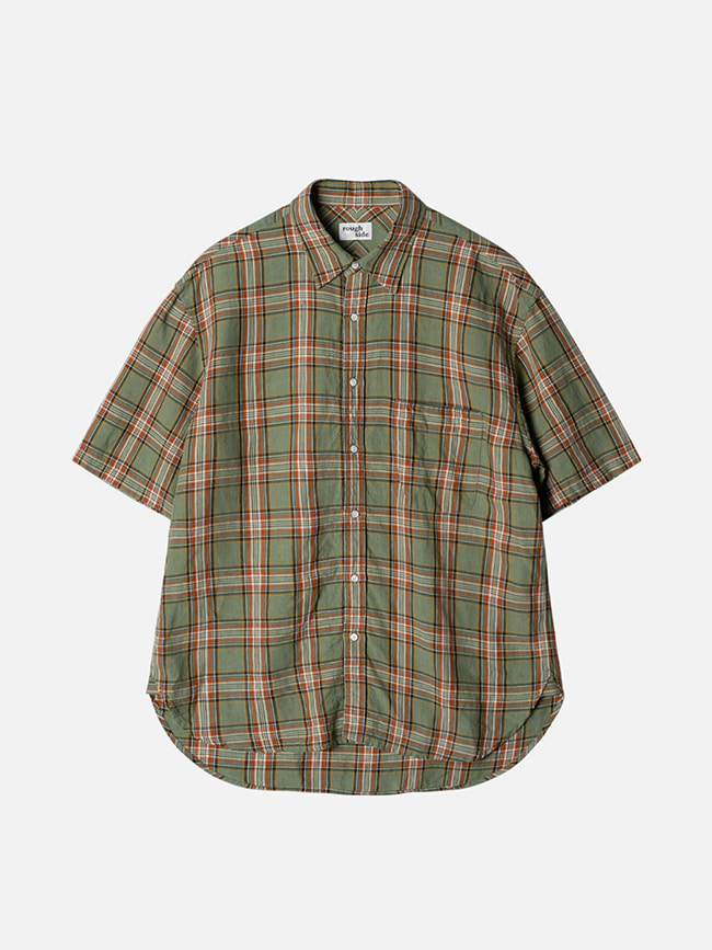 러프사이드_ Shirring Half Shirt [Green Check]