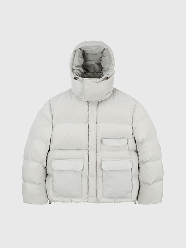 토니웩_ Technical Shell Short Puffer Down Jacket (Detachable Hood) [Pale Grey]
