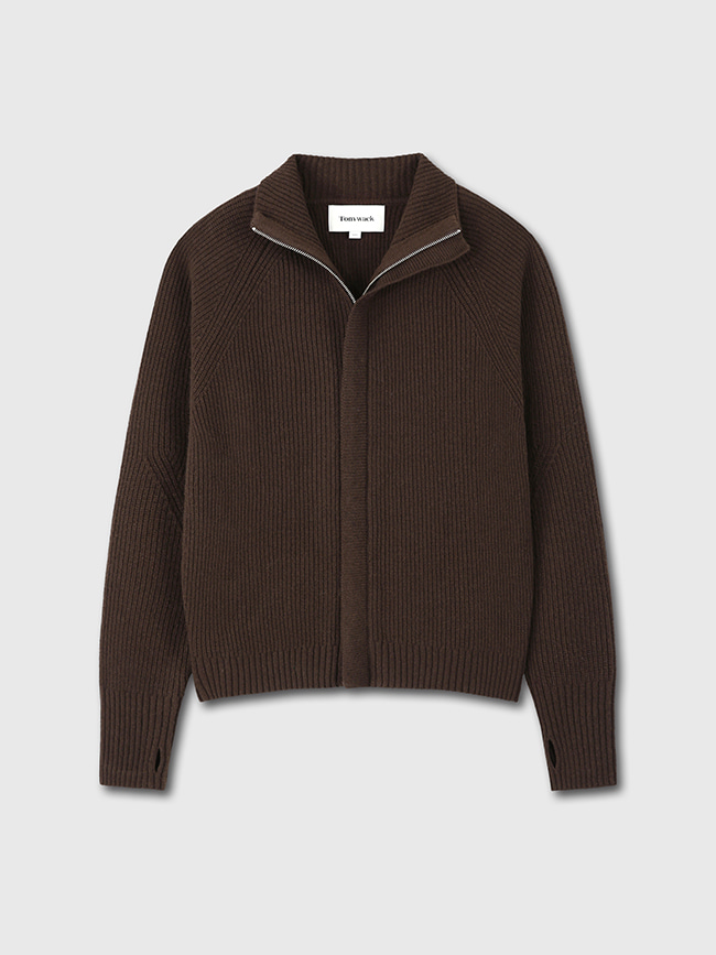 토니웩_ Super Fine Merino Wool Placket Zip-up Knit [Dark Brown]