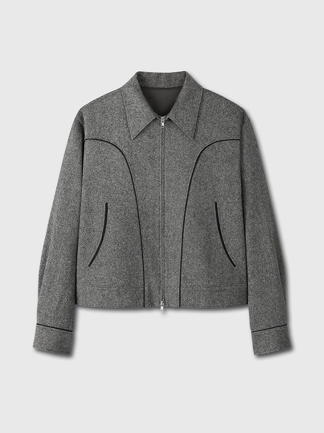토니웩_ Caviar Wool Flannel Piping Western Jacket [Tweed Grey]