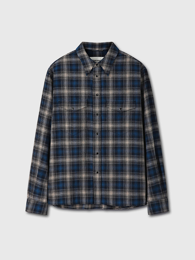 토니웩_ Brushed Cotton Double Pocket Check Shirt [Navy Blue]
