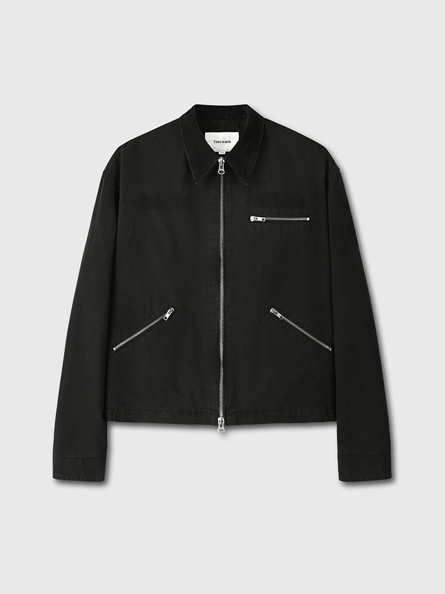 토니웩_ Patch Work Fade-effect work jacket (Stone Washed) [Faded Black]