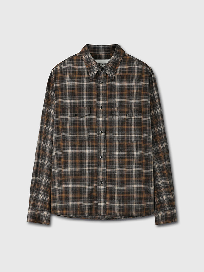 토니웩_ Brushed Cotton Double Pocket Check Shirt [Light Brown]