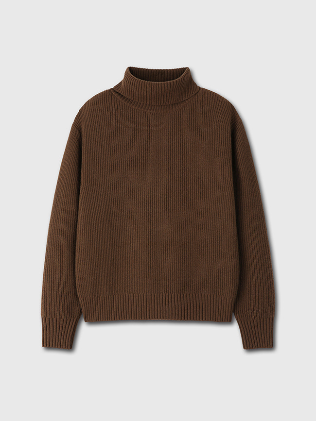 토니웩_ Hard Twist Wool Slit Turtleneck Knit [Brown]