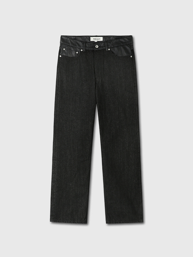 토니웩_ Leather Paneled Denim Jeans [Black]