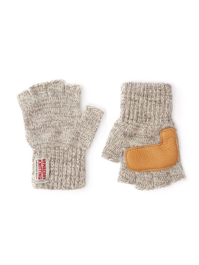 뉴베리니팅_ Deer Leather Fingerless Gloves [Oatmeal/Tan]