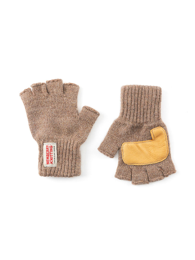 뉴베리니팅_ Deer Leather Fingerless Gloves [Chocolate/Tan]